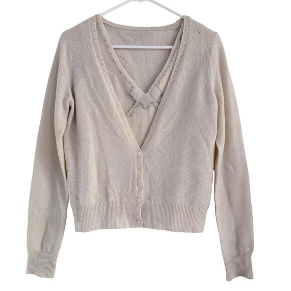 Christopher Pischer Women's Cream 100% Cashmere Beaded Top & Cardigan Size XS - Picture 1 of 11